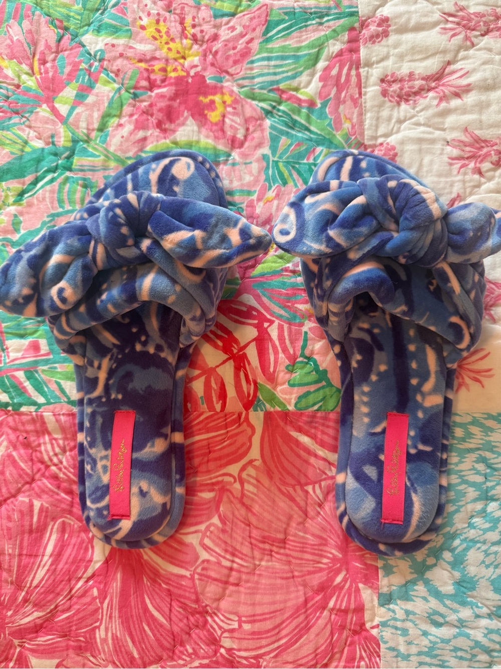 Lilly Pulitzer Blue Patterned Knotted Slide Slippers